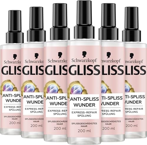 Gliss Spülung Anti-Spliss Wunder (6 x 200 ml), Haarspülung repariert geschädigte Haarfasern, für langanhaltende Splissversiegelung, mit Hitzeschutz bis zu 230 °C