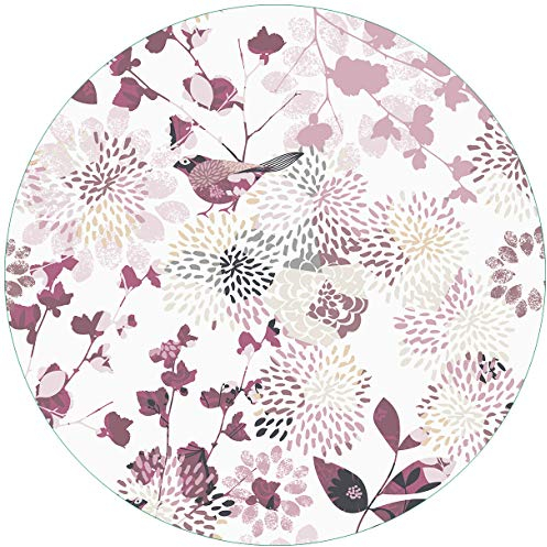 Wallario Glasbild rund Blühende Vögel - Rund, 50 cm Durchmesser Wandbild Glas in Premium-Qualität: Brillante Farben, freischwebende Optik