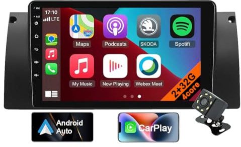 Autoradio Android 12 pour BMW Série 5 E39 X5 E53 M5 avec CarPlay/Android Auto, Écran Tactile de 9 Pouces avec Navigation Bluetooth USB MirrorLink Caméra de Recul (4core 2GB+32GB)