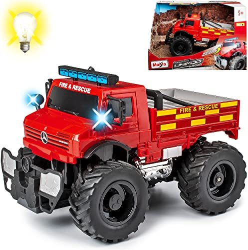 Mercedes-B Unimog U5000 Rot Feuerwehr mit Licht und Sound 1/16 Modell Auto