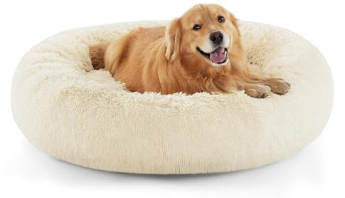BEDSURE waschbar Flauschiges Hundebett - Ø 115 cm Donut Katzenbett für große Hunde, plüsch Hundebett rund Kuschelbett, Hafermilch