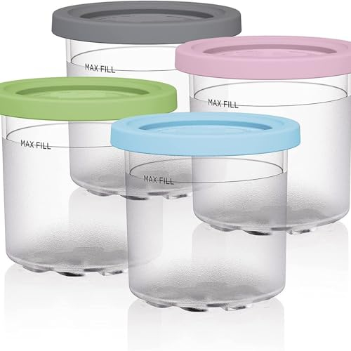 Apritsce Contenitore Gelato per Ninja Creami, 4 Pezzi Creami Pinte Di Gelato per Ninja Gelatiera NC299EU NC300 NC301, Contenitori per Gelato Fatto in Casa Con Coperchi Y 4 Cucchiai, Lavabili In