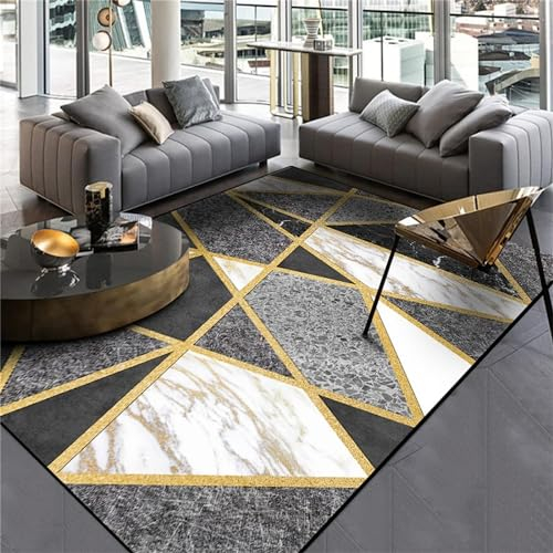 Teppich Wohnzimmer Moderne 3D Schwarz-Weiße Marmorstreifen Mit Grauer Linie, Weiche Flauschig Antirutschunterlage Kurzflor Fläche Teppiche Für Kinderzimmer Schlafzimmer Outdoor Küche 120 X 180-9H2Z-
