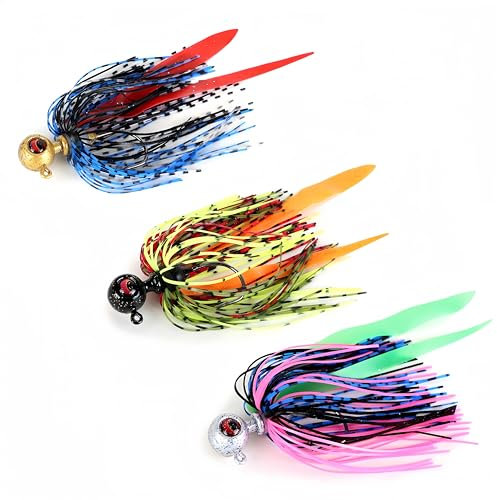 RuiJiaXiang 9pcs Skirted Rubber Jig Heads Kit 9g/12g/16g High-Carbon Steel Hooks Saltwater Freshwater Lures for Bass, Pike, Walleye Includes Tackle Box