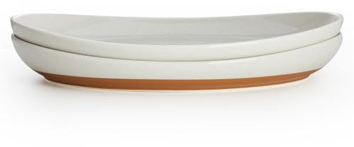 Sweese Ovale Servierplatten, 36,7 cm, taubengrau, Porzellan-Servierplatten für Party, große ovale Serviertabletts, Servierplatten für Fischgericht, Steak, Restaurant, Dessertladen, 2er-Set