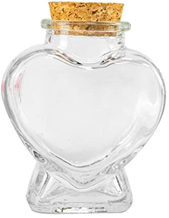 SunaOmni Mini-Glasflasche, herzförmige Wunschflasche, durchsichtige Vorratsgläser, Behälter mit Kork, Wunschflaschen, Herzglas, Mini-Glasgefäße, herzförmige Glasflasche, Herz-Wunschflasche
