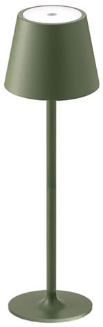 VIRSUS Lampada da Tavolo Led Senza Fili, Misura 11x11x37cm, Lampada Touch Dimmerabile, 3 Tonalità Bianco, Batteria 5200mHA Ricaricabile USB, Durata 12 ore, per Bar, Ristoranti -004 (Verde Oliva)