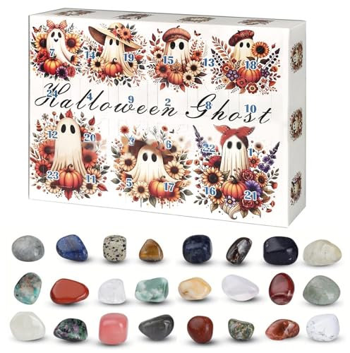 Halloween Advent Calendar 2024, Halloween Countdown Calendar, Christmas Gemstone Advent Calendar, Crystal Advent Calendar for Adults And Teens, Gifts for Women, Crystal Decor(Ghost,L)