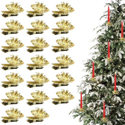 20 Stück Baumkerzenhalter Clip Gold Kerzenhalter Weihnachtsbaum Kerzeneinsätze Deko Mini Kerzenhalter für Baumkerzen, Geburtstagskerzen, Tafelkerzen, Teelichter, Weihnachten Dekoration