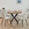 DEYARNA HOME Essgruppe 5-Teilig, 100cm Runder Esstisch und 4 Leinen-Esszimmerstühle, Esstisch und Stühle für 4 Personen, 4 Stühle & Tisch für Küche, Esszimmer und Wohnzimmer (Dunkle Holzfarbe+Khaki)