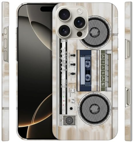 GlamCase for iPhone 16 Pro Max, iPhone 16 Pro Max Case - Vintage Radio Cassette Recorder Printed Slim & Sleek Cute Plastic Hard Protective Designer Back Phone Case/Cover for iPhone 16 Pro Max White