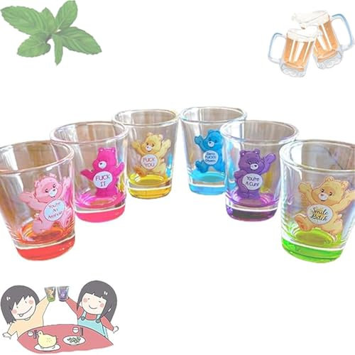 IRILXGAY Care Bear Shot Glasses Swear, Cocktail Insulated Wine Glass Set,A Set of 6,Creative Shooting Glasses