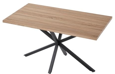 JZGORC Mesa de Comedor Rectangular Moderna, Mesa de Comedor con Tablero de MDF, Mesa de Comedor con Patas de Metal Negro, Mesa de Comedor para Sala de Estar o Cocina, 140 * 78 * 77 cm - Roble Claro