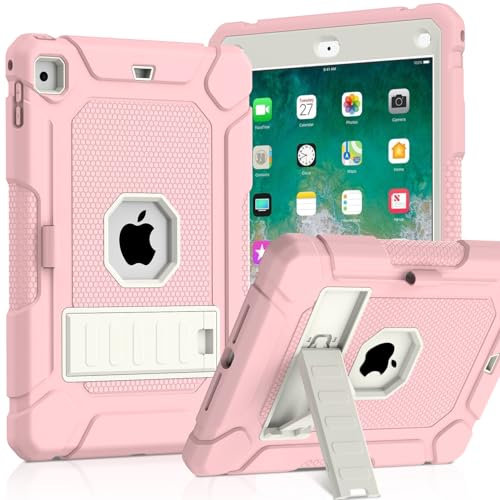 SINSO Case for iPad 9.7 Inch 2018/2017, iPad Air 2 with Kickstand, Heavy Duty Shockproof Protective Cover Case for iPad 9.7 5th and 6th Gen- Pink