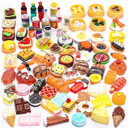 Lot de 60 mini aliments, nourriture miniature, jouets de cuisine, mini aliments, 45 pièces de nourriture au hasard et 15 bouteilles d'eau mignons, jeu alimentaire à faire soi-même, jouet de cuisine,