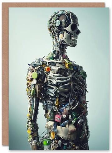 Artery8 Greeting Card Garbage Skeleton Recycling Conceptual Art Blank For Him Or Her Art Birthday Card