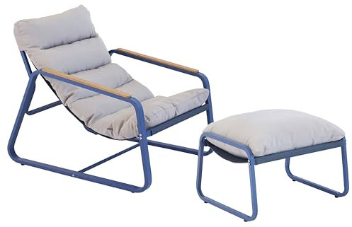 Oviala Relaxsessel aus Stahl und Textilene mit Fußstütze, Pazifikblau