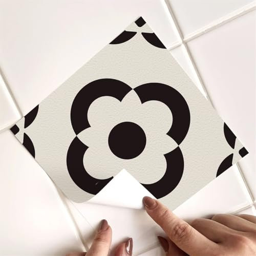 Fliesenaufkleber Bad 15x15 CM Schwarze Blumen 3D Selbstklebende Deko Wandaufkleber Fliesensticker für Küche und Badzimmer Vinyl Selbstklebend Wasserdichtküchenrückwand