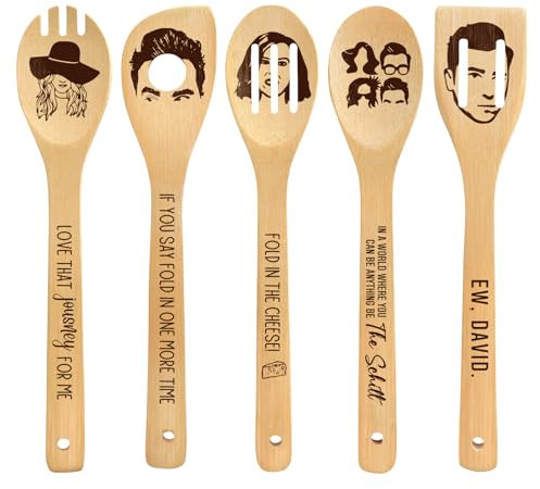 PWHINGN 5Pcs Funny Wooden Spoons for Cooking, Novelty Friends TV Show Decor, Kitchen Decor Accessories Housewarming Gifts for Women Cooks