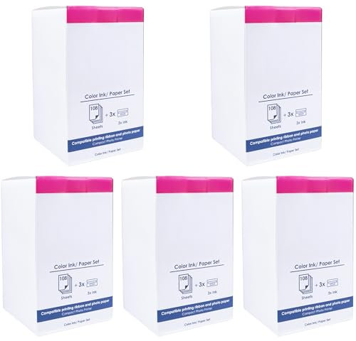 5er Set Fotopapier und Kartusche ersetzt Canon KP-108IN 3115B001 für Canon Selphy CP 1000 1200 1300 1500 CP400 CP720 CP760 CP780 CP800 CP910 Photo printer (5 x 108 Blatt Fotopapier, 100 x 148mm)