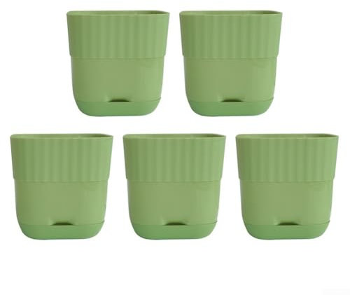 ZYWUOY 5 macetas cuadradas de resina con agujeros de drenaje estratégicos para jardinería interior (verde)