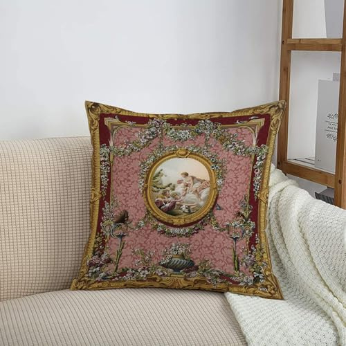 HRRASFAZF Garten Dekorative Kissenhülle Zierkissen Bezüge für Sofa Wohnzimmer Sommer Frühling Kissenbezug,3-D-Deckengemälde im Barockstil Haupthalle goldene Ornamente und Rahmen Engel weiße,50x50 cm