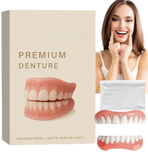 Ensemble complet de prothèses dentaires de qualité supérieure, ensemble de fausses dents, placage encliquetable en haut et en bas, ajustement naturel, taille adaptée à la plupart, confortable et