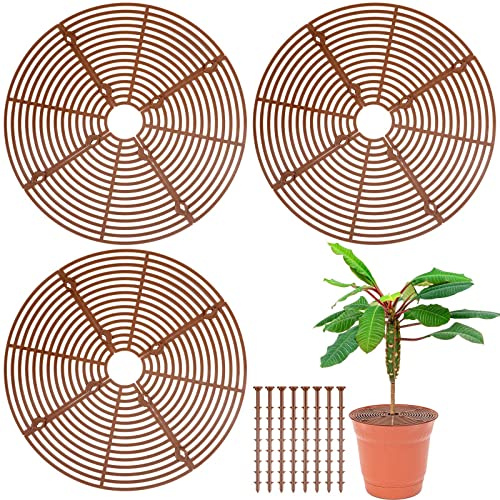 PPGGOPP Protectoras Redondas para Macetas 3 Piezas Protector macetas Gatos 30 CM Cubierta Protectora de Maceta Protege la Tierra de Las Plantas de Animales y Niños, Rejilla para Macetas (Marrón Café)