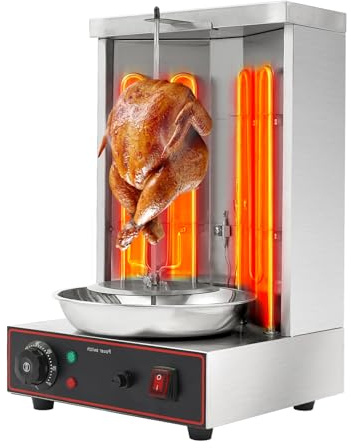 Elektrischer Shawarma Grill 3000W Dönergrill mit 2 Heizrohren, 6 U/min, Temperaturverstellbarer Vertikalgrill Gyrosgrill, Tischgrill für Zuhause & Gastronomie