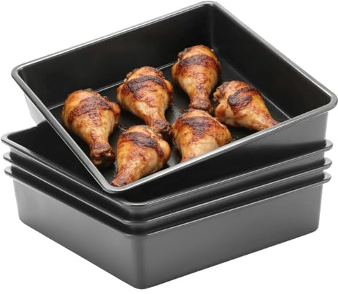 KEILEOHO 4 Stück Auflaufform Quadratisch, 20 x 20cm Backform Eckig Kohlenstoffstahl, Kuchenform Eckig für Kuchen, Toast, Dunkelgrau