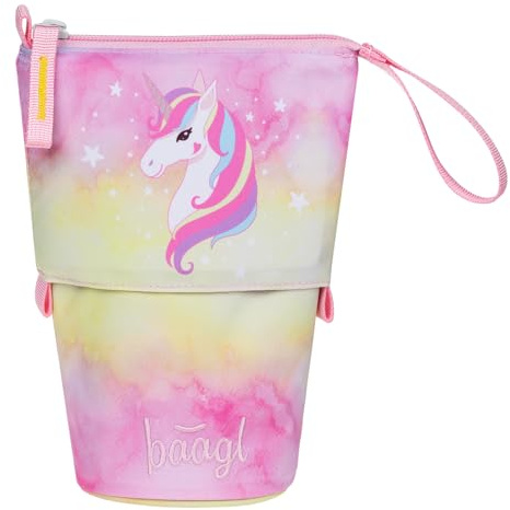 Baagl Federmäppchen Stifteetui Kinder Mäppchen Schule - Regenbogen Einhorn | Robuste Federtasche & Federmappe mit Geheimfach dient als Standmäppchen oder Etui für Mädchen für den Schulranzen.