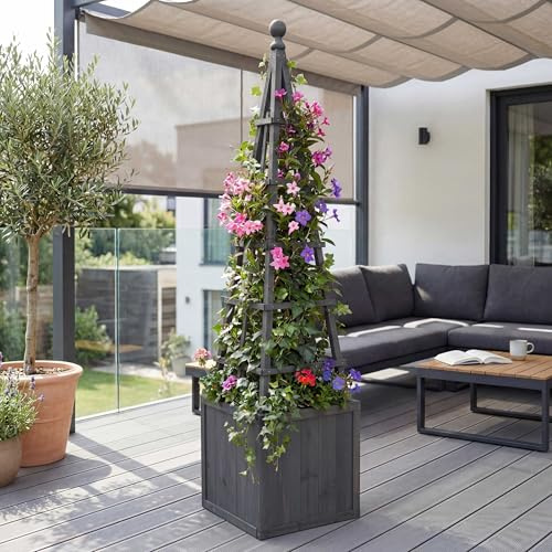Mendler Rankgitter HWC-Q18 168x40x40cm Holz - anthrazit-grau | Pflanzkasten, Pflanzkübel, Blumenkasten, Rankhilfe, FSC®-Zertifiziert