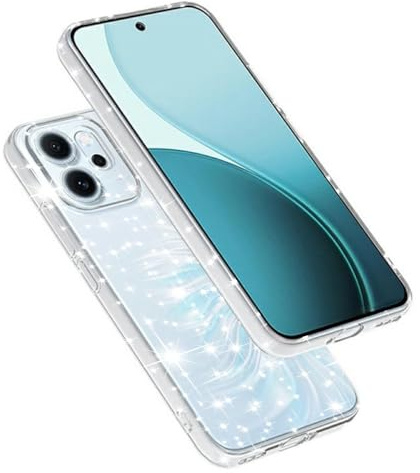 Techsuit für Oppo Reno14 F, Reno14 FS 5G Hülle mit Glitzer Design, Erhöhte Kanten, Trageschlaufe Loch, Schlanke Passform, Flexibel, Anti Fingerabdruck, SparkleSkin Series, Weiches TPU, Transparent