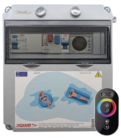 Tosun Cuadro Eléctrico Piscina Trifásico, 150W 12V IP65, Bomba 6-10A, Control RGB 4 Hilos, Gris, 30 x 25 cm