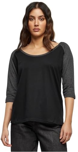 Urban Classics Women's Ladies 3/4 Contrast Raglan Tee T-Shirt, Bk/LGR, 4XL