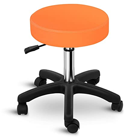 Physa Rollhocker höhenverstellbar Arbeitshocker Drehhocker mit Rollen höhenverstellbar 45-58 cm 360° drehbar max. 150 kg Hocker mit Rollen Praxishocker orange