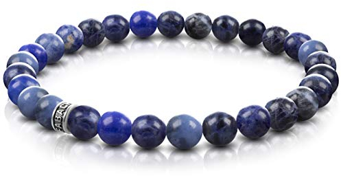 FABACH Sodalith Perlenarmband mit 6mm Edelstein-Perlen und 925 Sterling Silber Logo-Perle - Edles Naturstein Stretch-Armband für Damen (Blau)