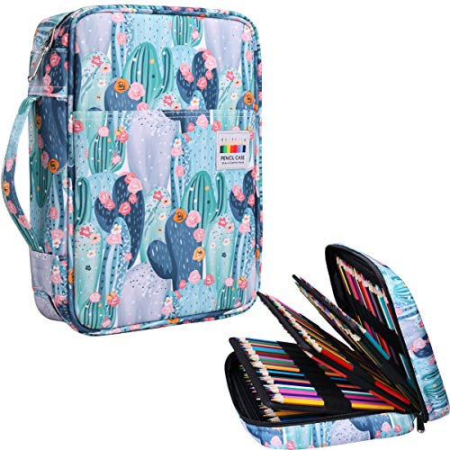 Lot de 220 sacs à crayons multicouche de grande capacité pour crayons aquarelle pour étudiants, peintres, écrivains et professionnels pour ranger divers outils. vert cactus