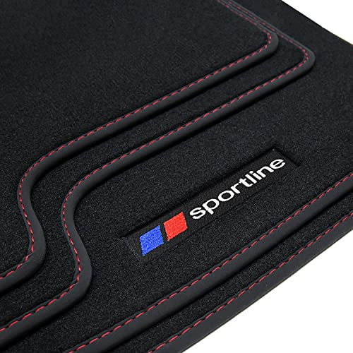 teileplus24 F674 Fußmatten Gummimatten Sportline Design kompatibel mit BMW 3er E46 Cabrio 2000-2007, Naht:Rot