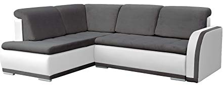 mb-moebel Ecksofa Sofa Eckcouch Couch mit Schlaffunktion und Bettkasten Ottomane L-Form Schlafsofa Bettsofa Polstergarnitur - VERO II (Ecksofa Links, Dunkelgrau + Weiß)