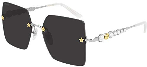 GUCCI Womens GG0644S Sunglasses, Silver-Silver-Grey, 56