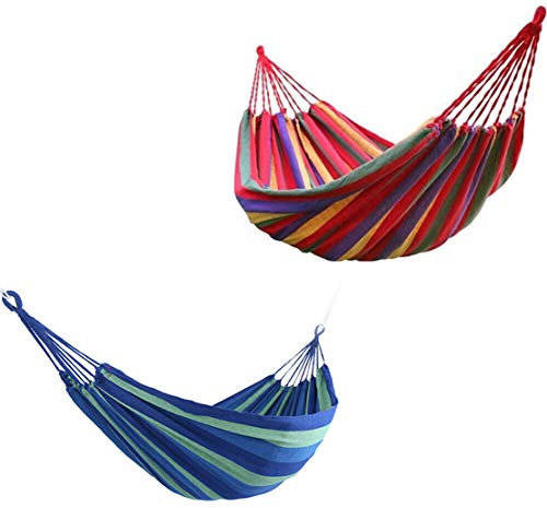 Szaerfa Hamaca Doble portátil Extra Gruesa, cómoda - Fácil de Limpiar - Hamaca Plegable con Cama de Lona a Rayas para Patio, Patio, Camping, Senderismo, mochilero, Playa, Picnic (280 * 150cm, Azul)