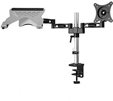 Multimedia Desktop Dual Arm 27 LCD Monitor Holder+Laptop Holder Stand Tavolo Full Motion Monitor Mount Arm Stand