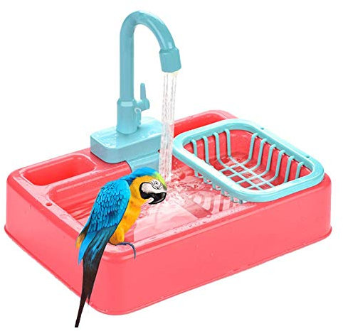 perfecti Bañeras para Pájaros Juguete para Aves con Grifo Parrot Ducha Automática Comedero Baño T Baño, Color Aleatorio