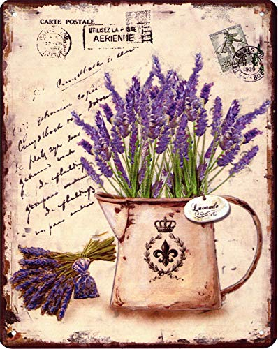 Blechschild Lavendel Gieskanne 20 x 25 cm Deko Schild mit Aufdruck Aufschrift