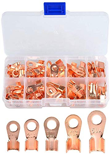 Cheeroyal 70 Stück Offener Kupferring Kabelschuh Crimpverbinder OT Draht Crimpverbinder Sortiment Kit, OT 10 A 20 A 30 A 40 A 50 A