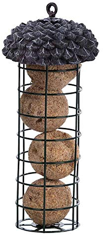 Rivanto® Eichel- Meisenknödelautomat H28 x Ø 10,5 cm, Futterstation, Gittersäule mit Dach in Eicheloptik, hängend, Wildvogel Futterstelle