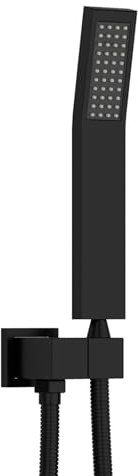 WHSHOWER Kit de pommeau de douche carré en laiton avec tuyau de douche en acier inoxydable de 150 cm et support réglable en laiton massif haute pression, noir mat