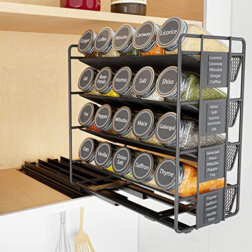SpaceAid - Portaspezie estraibile, con 20 barattoli, resistente, organizer per condimenti da cucina, con 801 etichette e pennarello a gesso, colore: nero