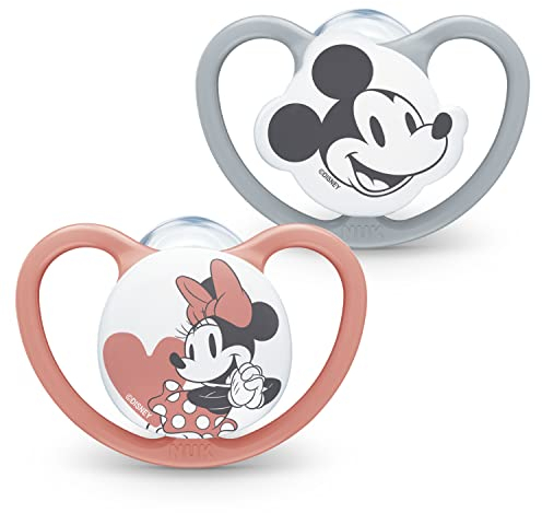 NUK Space Schnuller | 6-18 Monate | Schnuller mit extra Belüftung | BPA-freies Silikon | Disney Mickey Maus | grau und rosa | 2 Stück